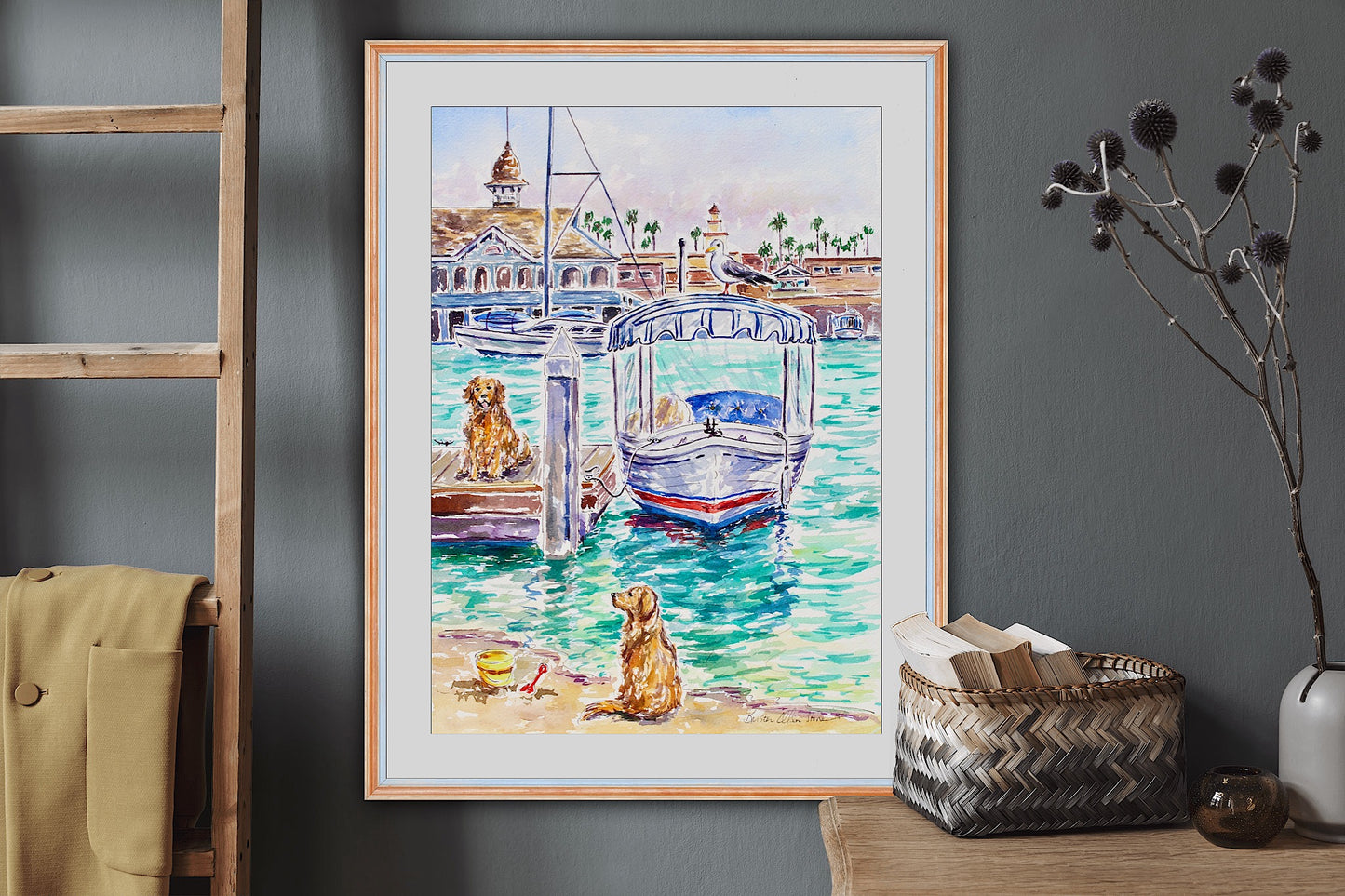 It's A Dog's Day On Balboa, An Original Watercolor And Ink Painting