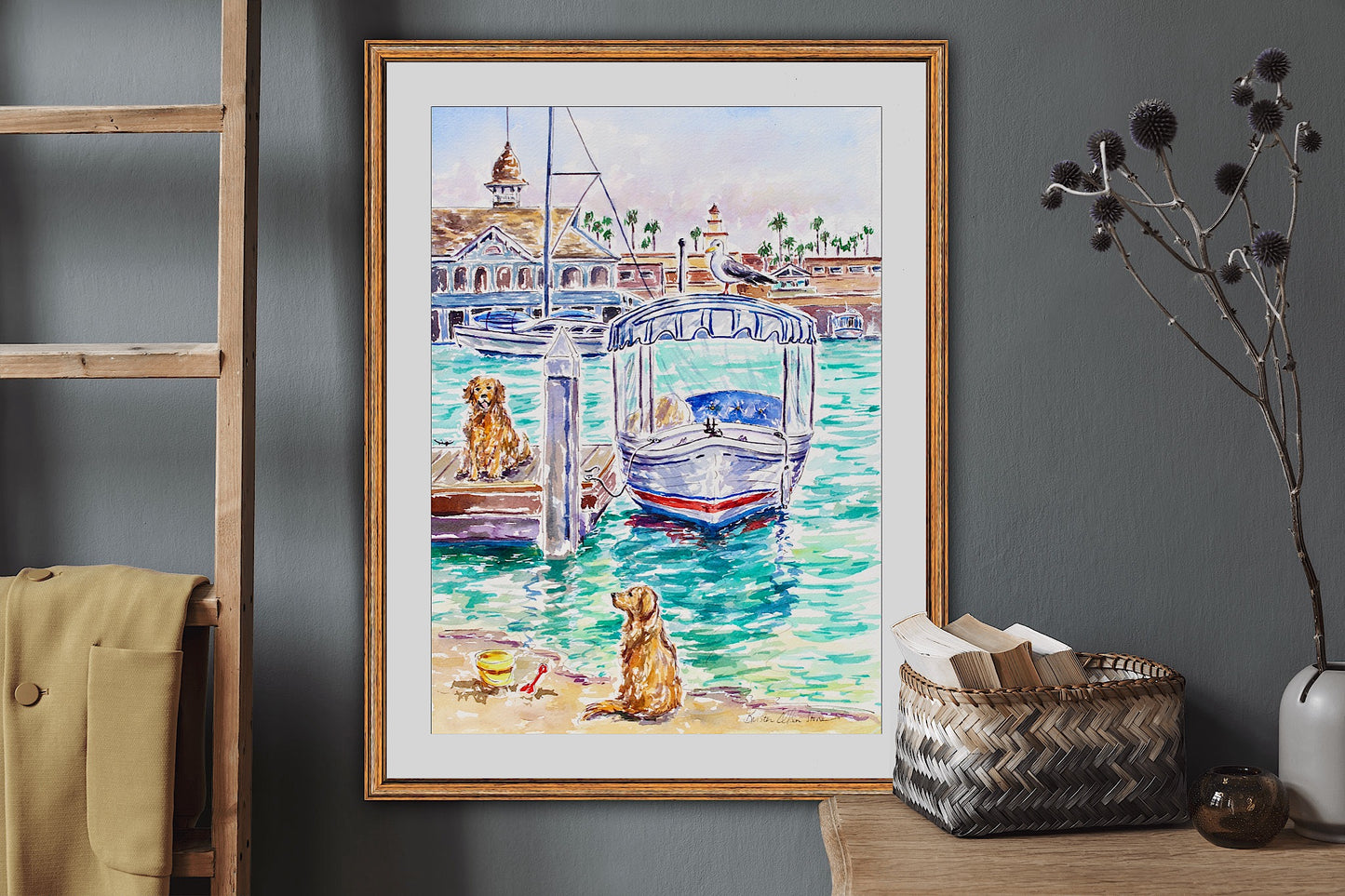 It's A Dog's Day On Balboa, An Original Watercolor And Ink Painting