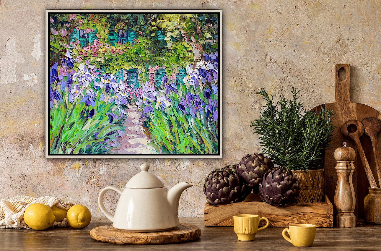 Monet's Iris Garden At Giverny, 10" x 12" Original Garden Landscape Oil On Canvas Panel