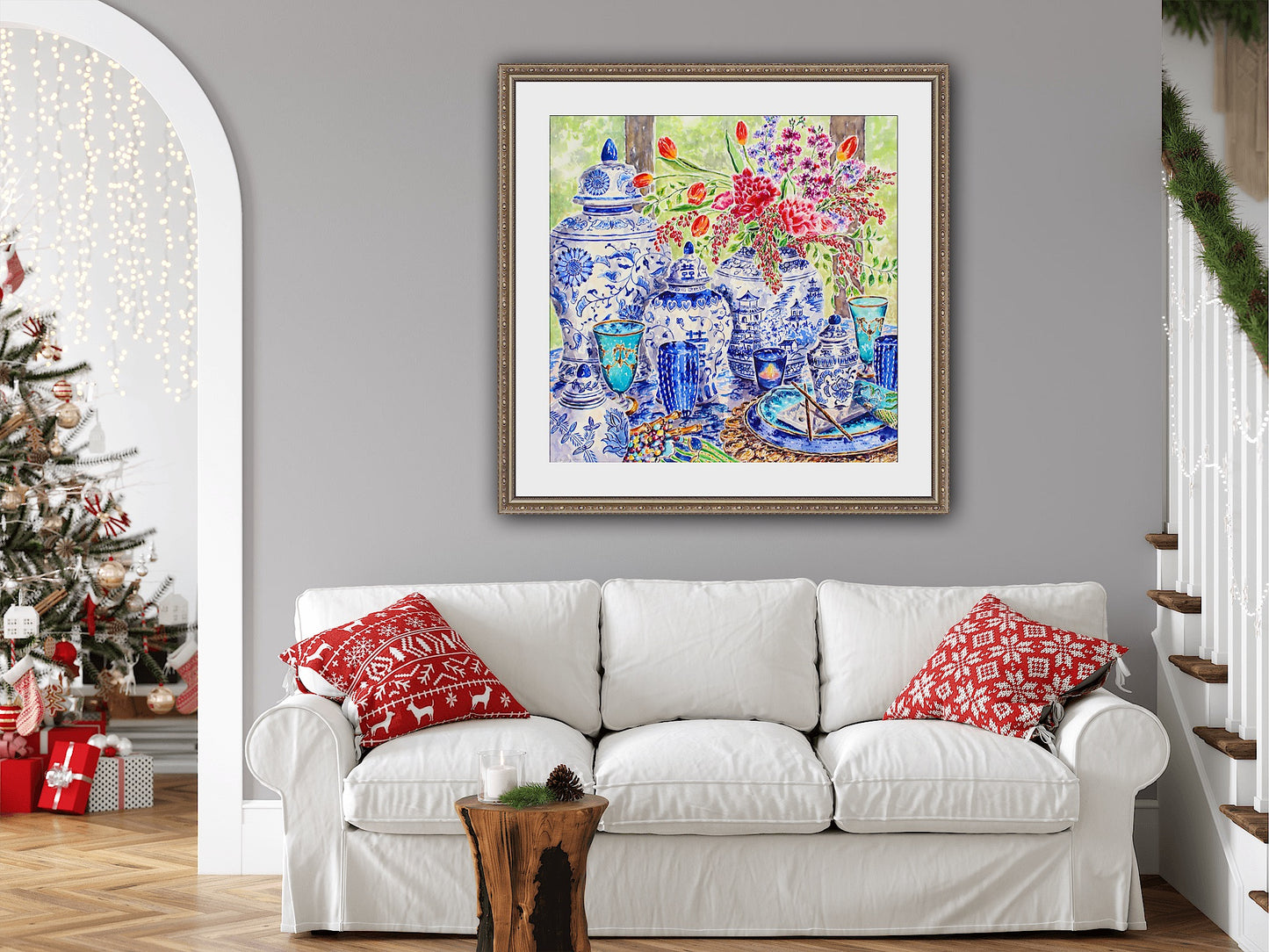 Chinoiserie Table Style, An Original Watercolor And Ink Painting