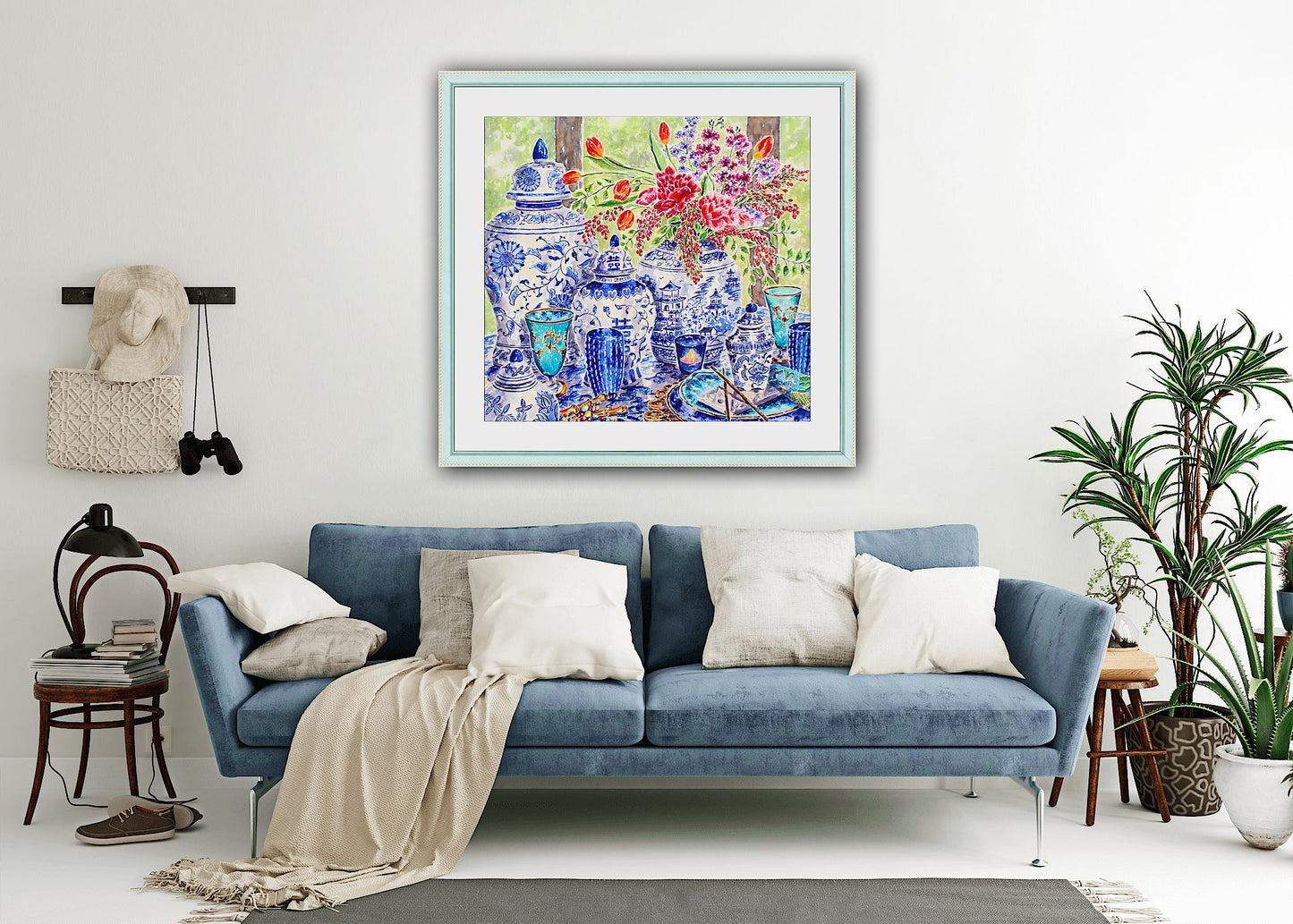 Chinoiserie Table Style, An Original Watercolor And Ink Painting