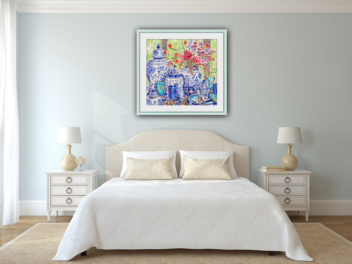 Chinoiserie Table Style, An Original Watercolor And Ink Painting