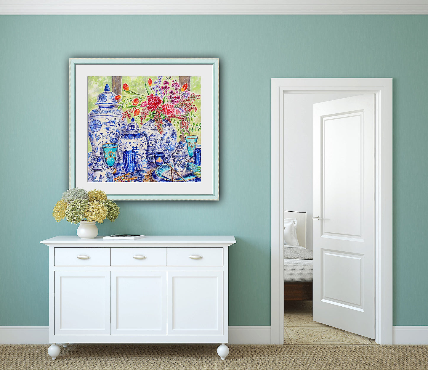 Chinoiserie Table Style, An Original Watercolor And Ink Painting