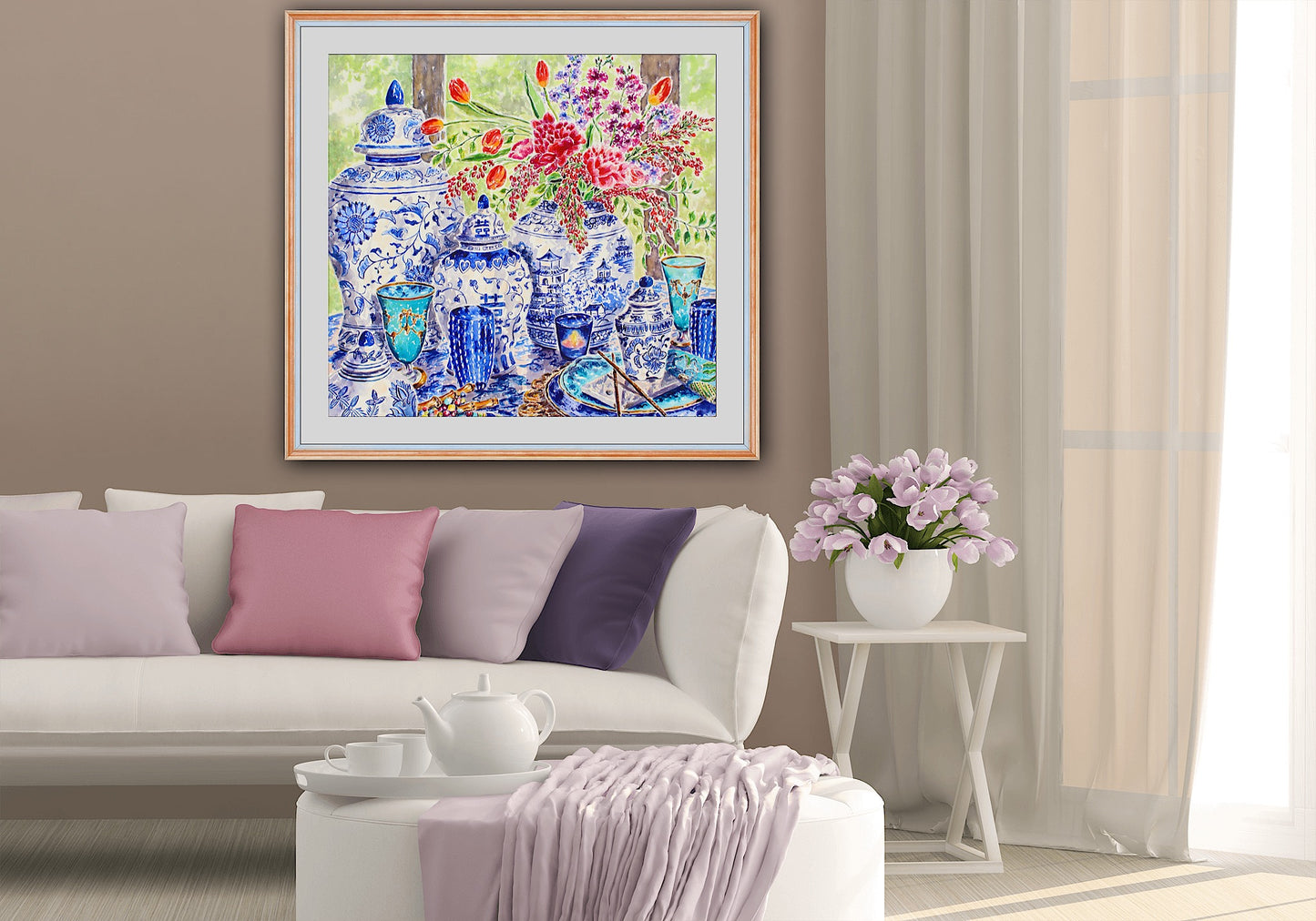 Chinoiserie Table Style, An Original Watercolor And Ink Painting