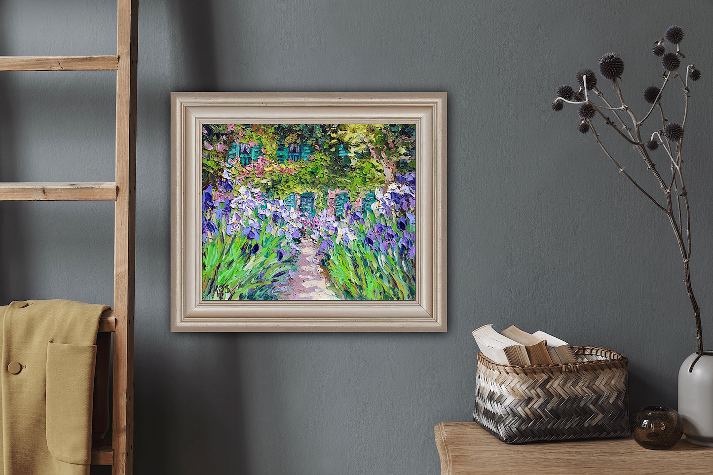 Monet's Iris Garden At Giverny, 10" x 12" Original Garden Landscape Oil On Canvas Panel