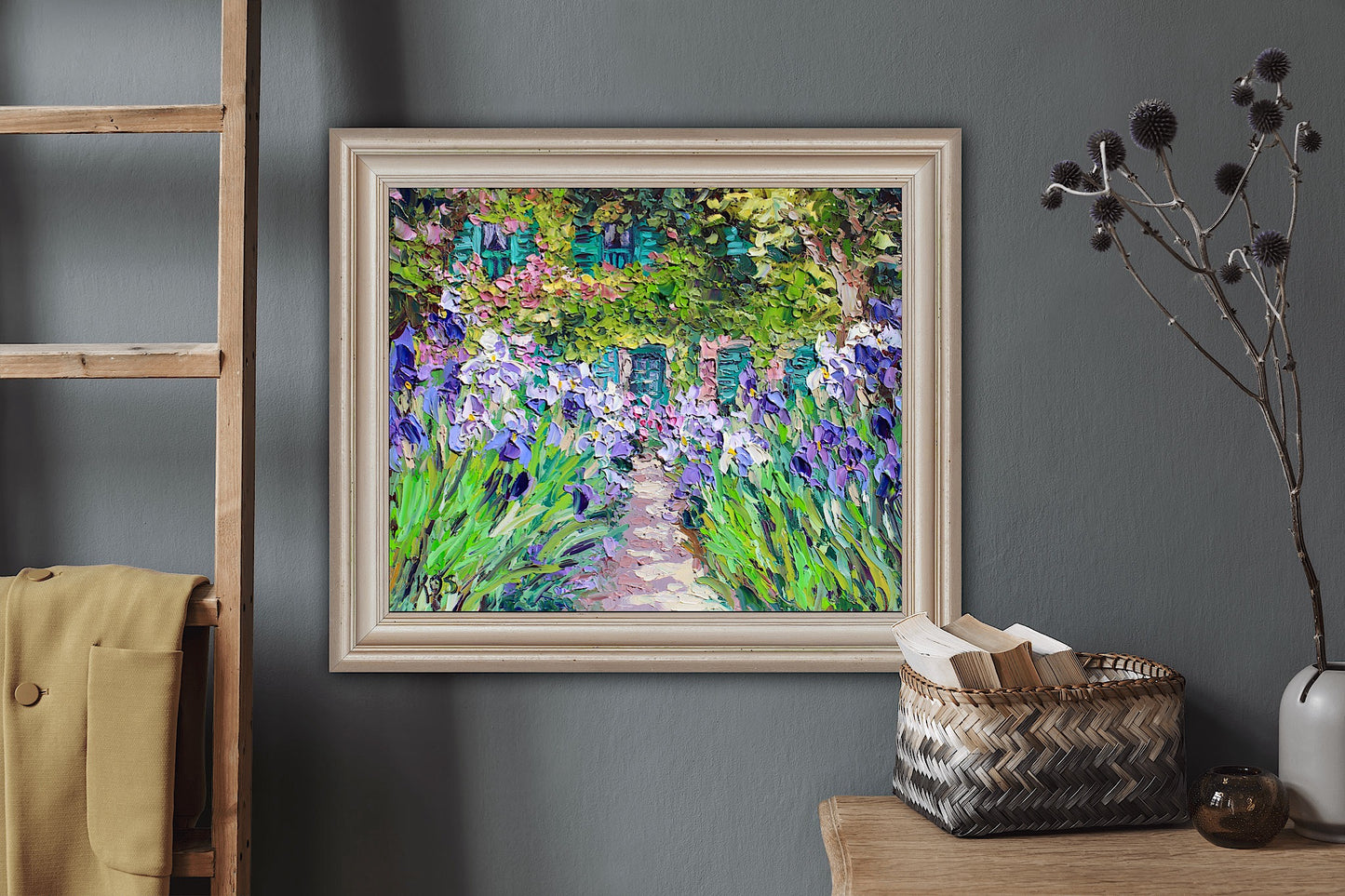 Monet's Iris Garden At Giverny, 10" x 12" Original Garden Landscape Oil On Canvas Panel
