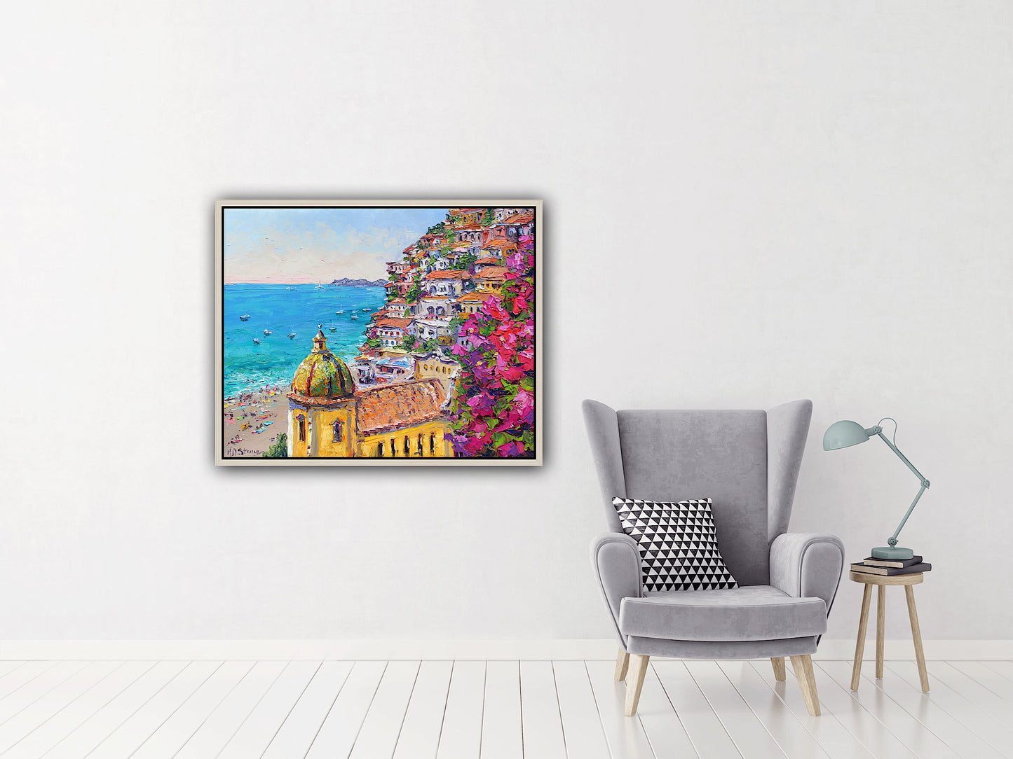 Santa Maria Assunta, Positano, Original Italian 20" x 16" Seascape Oil Painting