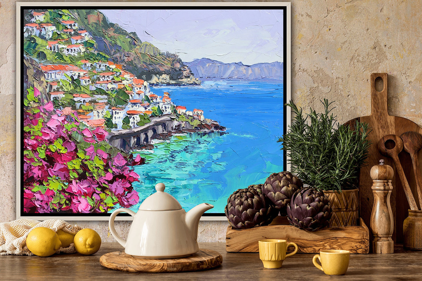 Summer In Amalfi, Original 11" x 14" Italian Seascape Oil Painting On Canvas Panel