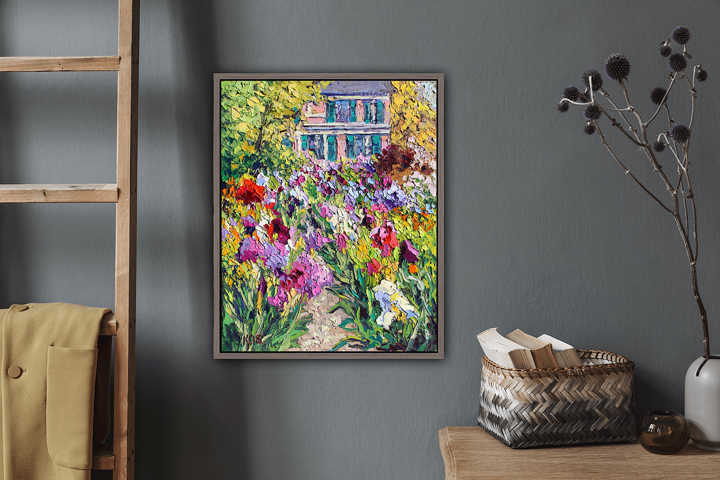 Monet's Flower Garden, An Original 14" x 11" Oil Painting On Canvas Of Colorful Impasto Flowers At Giverny