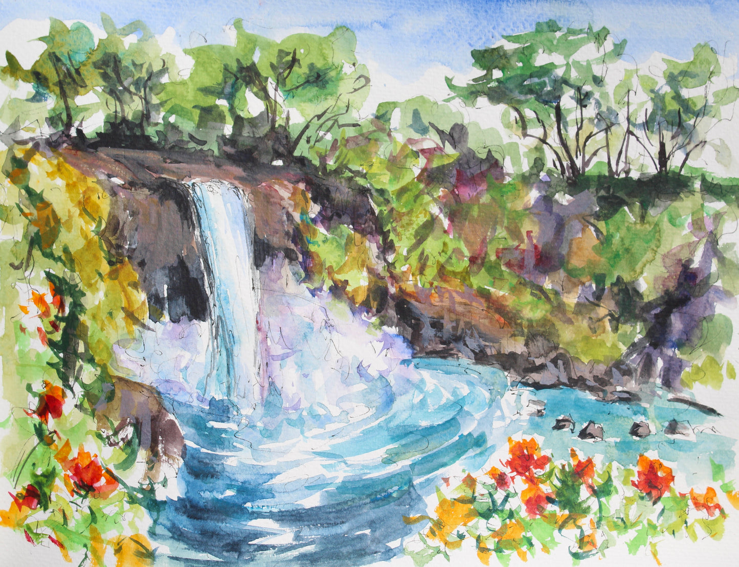 Rainbow Falls Watercolor Sketch
