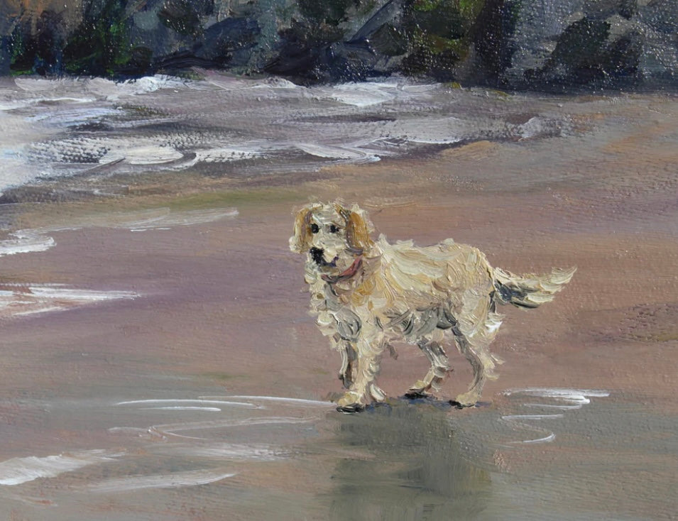 Commission for a Golden Retriever Dog on Baker Beach