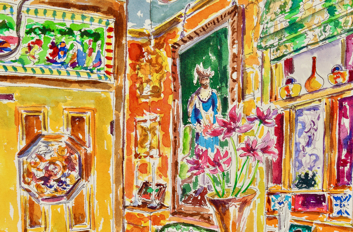 London Flat, An Original Watercolor And Ink Painting