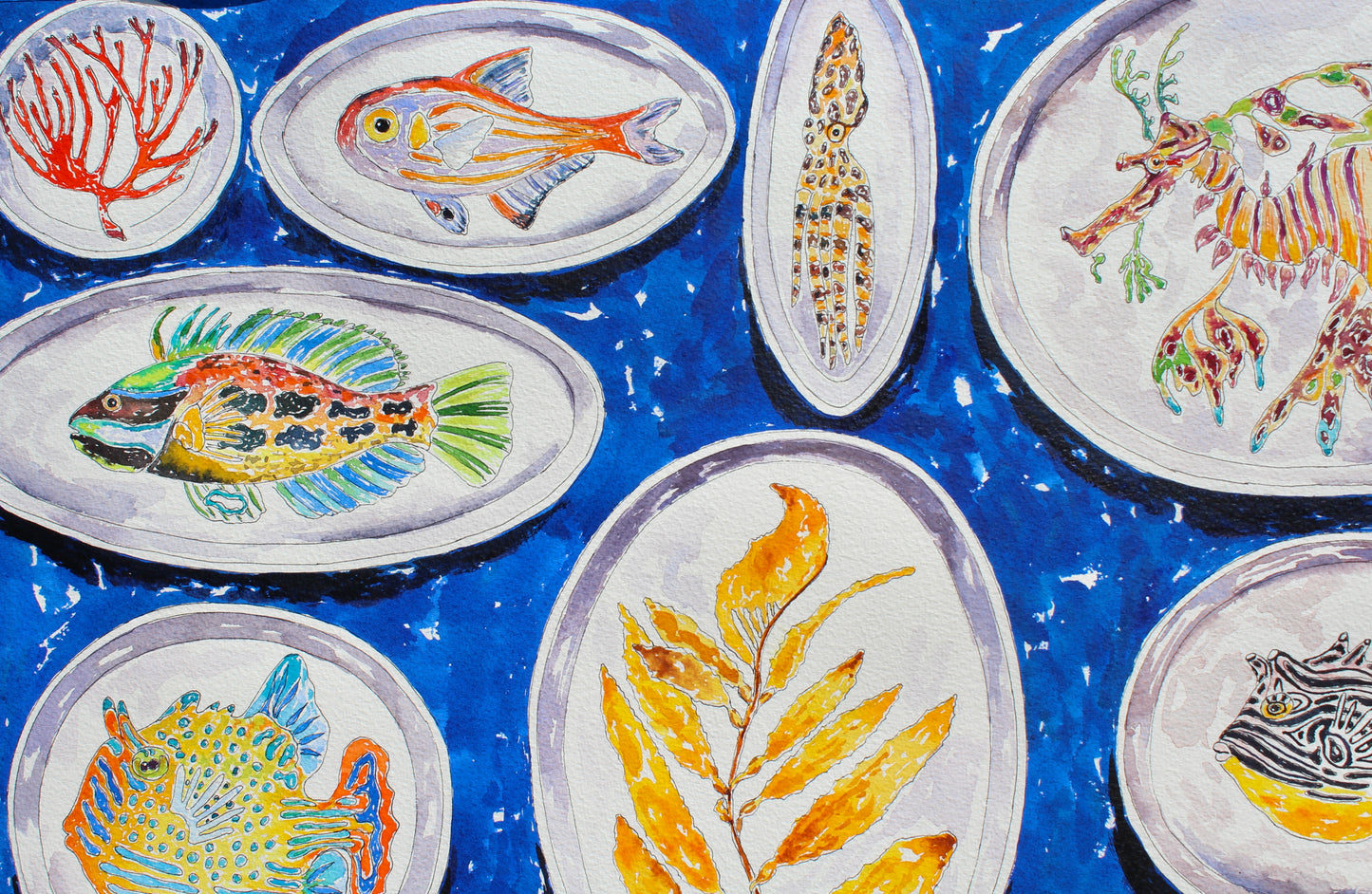 Ocean Delights, An Original Watercolor And Ink Painting