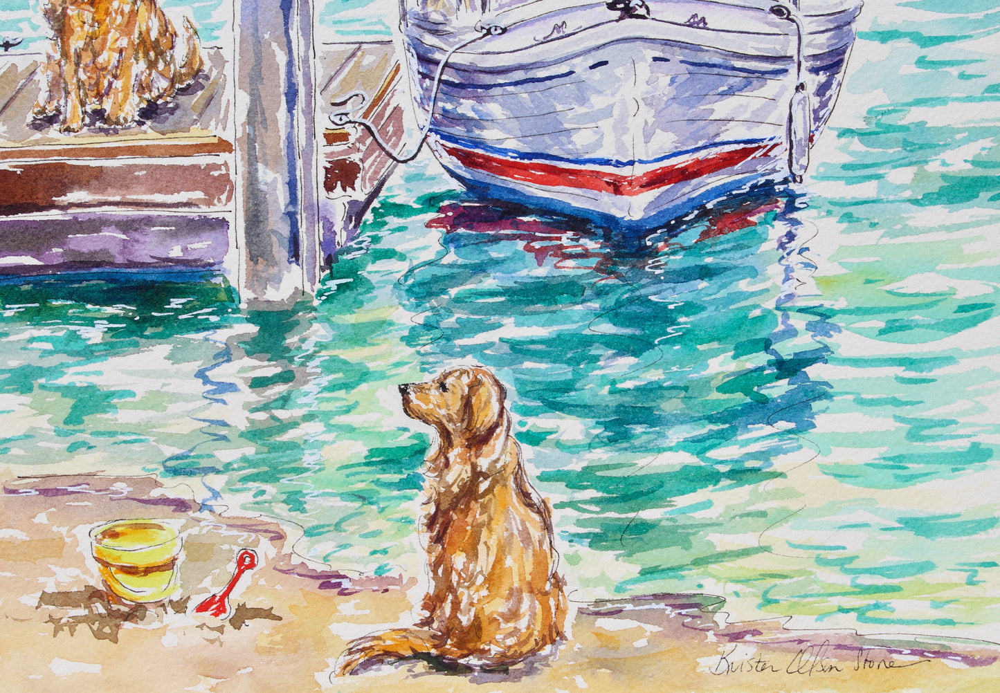 It's A Dog's Day On Balboa, An Original Watercolor And Ink Painting