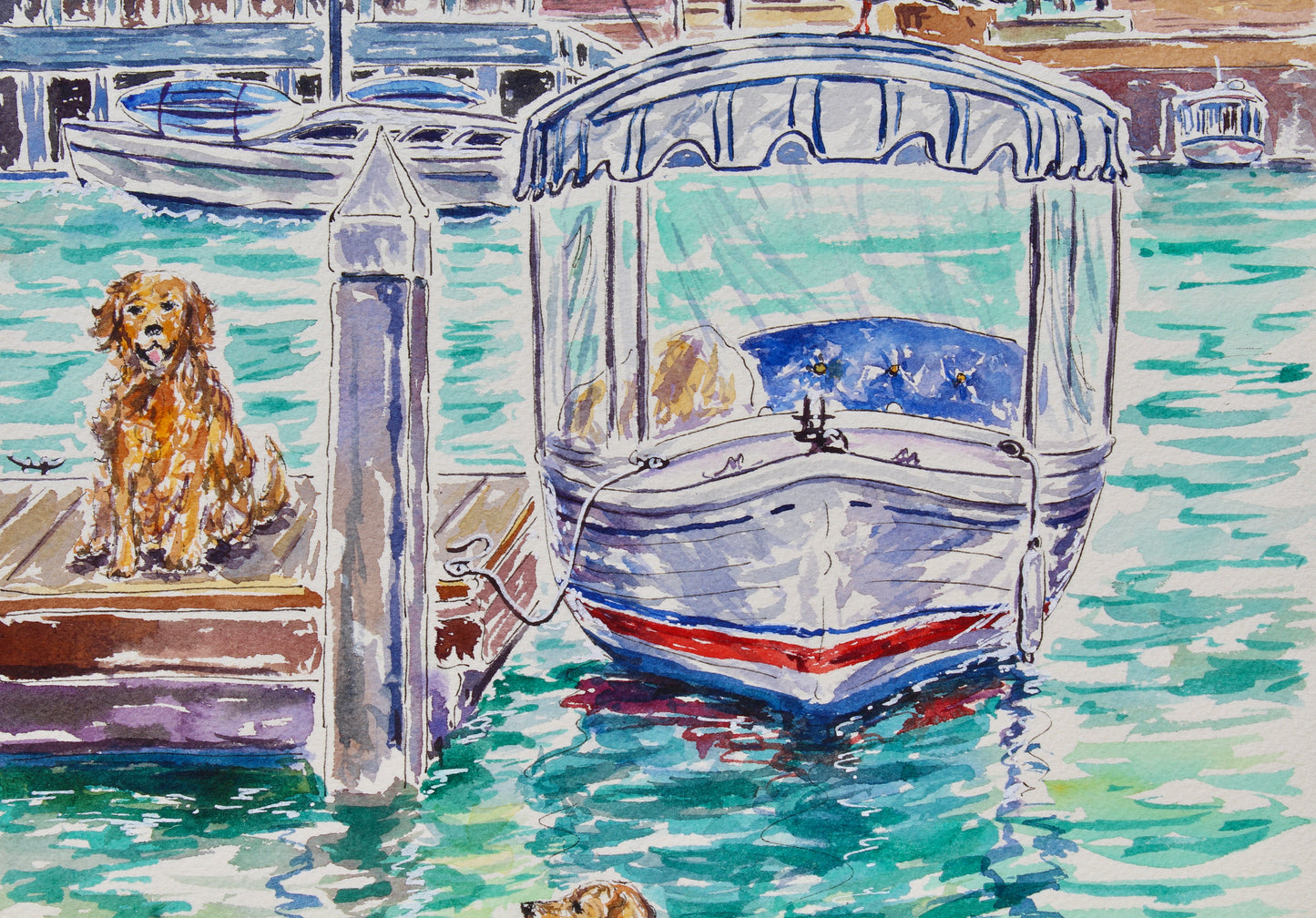 It's A Dog's Day On Balboa, An Original Watercolor And Ink Painting