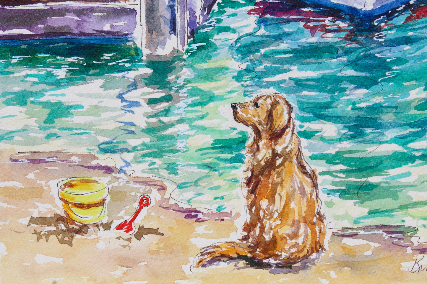 It's A Dog's Day On Balboa, An Original Watercolor And Ink Painting
