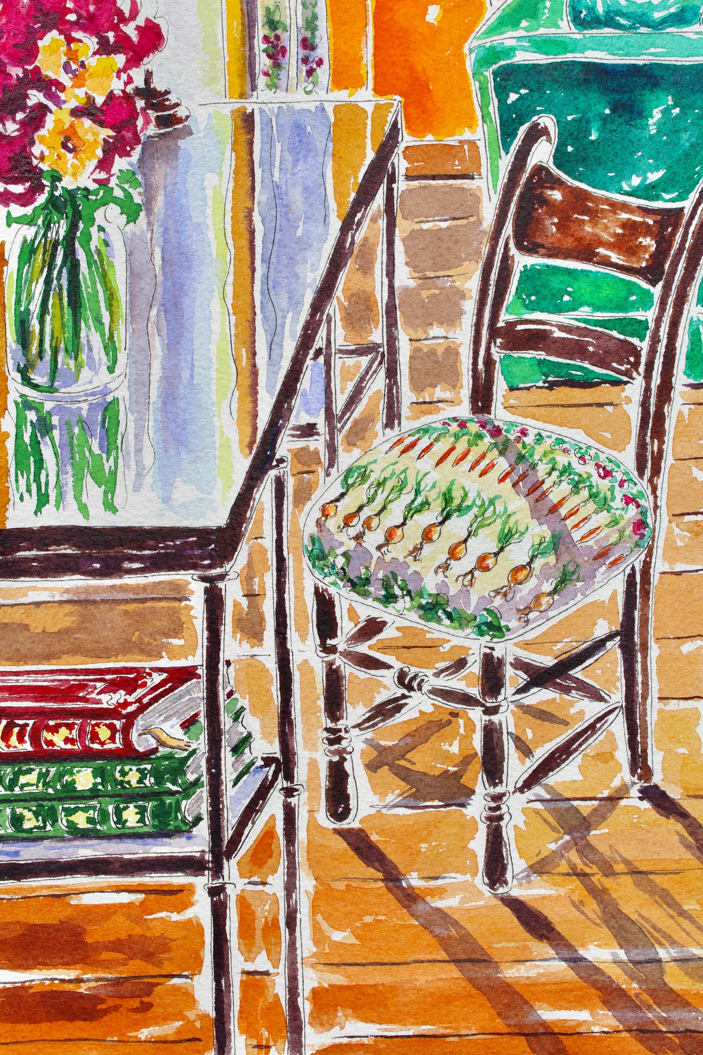 Miss Rev's Home Away From Home, An Original 20" x 16" Watercolor And Ink Painting Of An English Cottage With A Rough Collie
