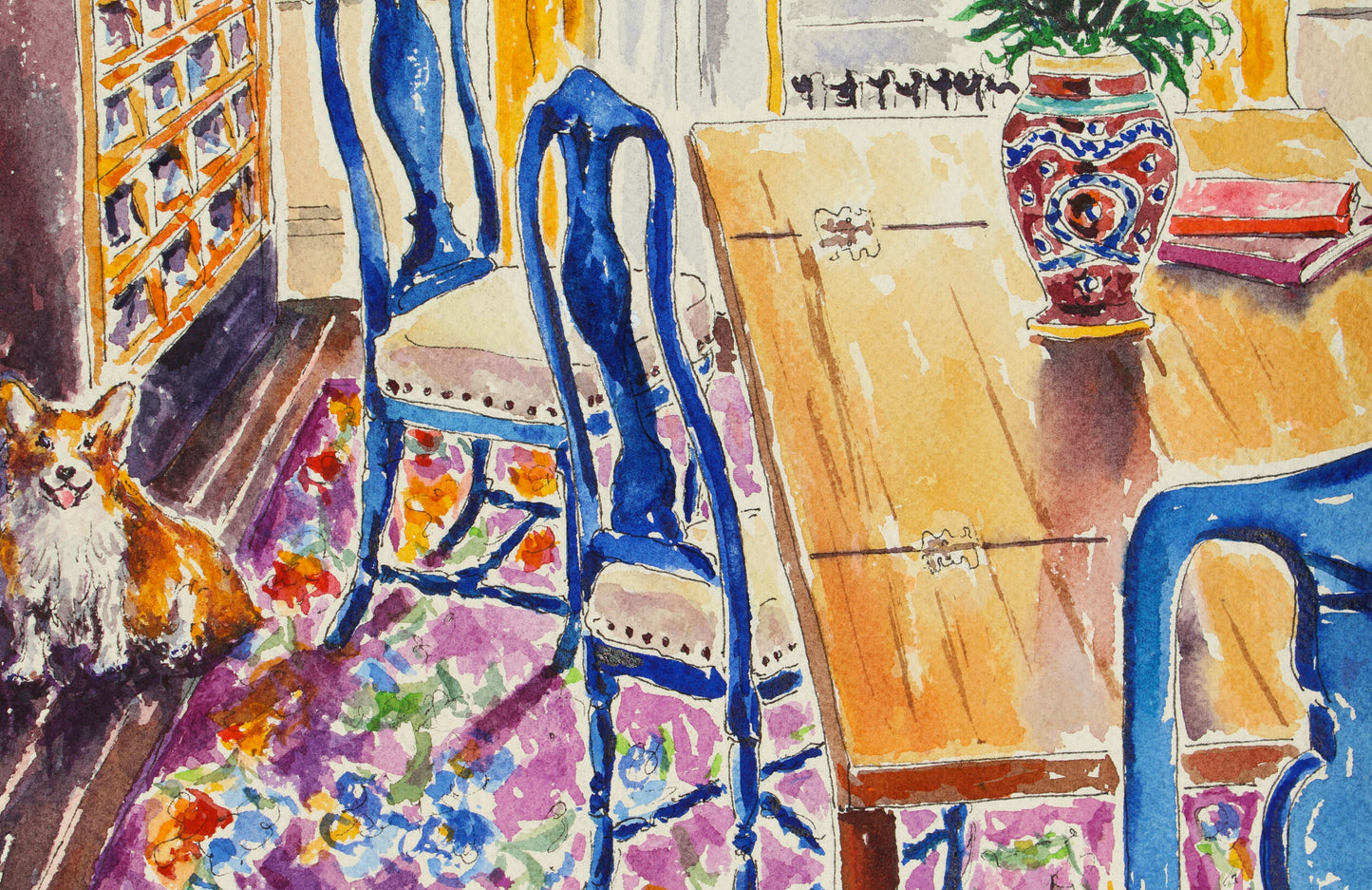 Corgi Sings The Blues, An Original Watercolor Painting