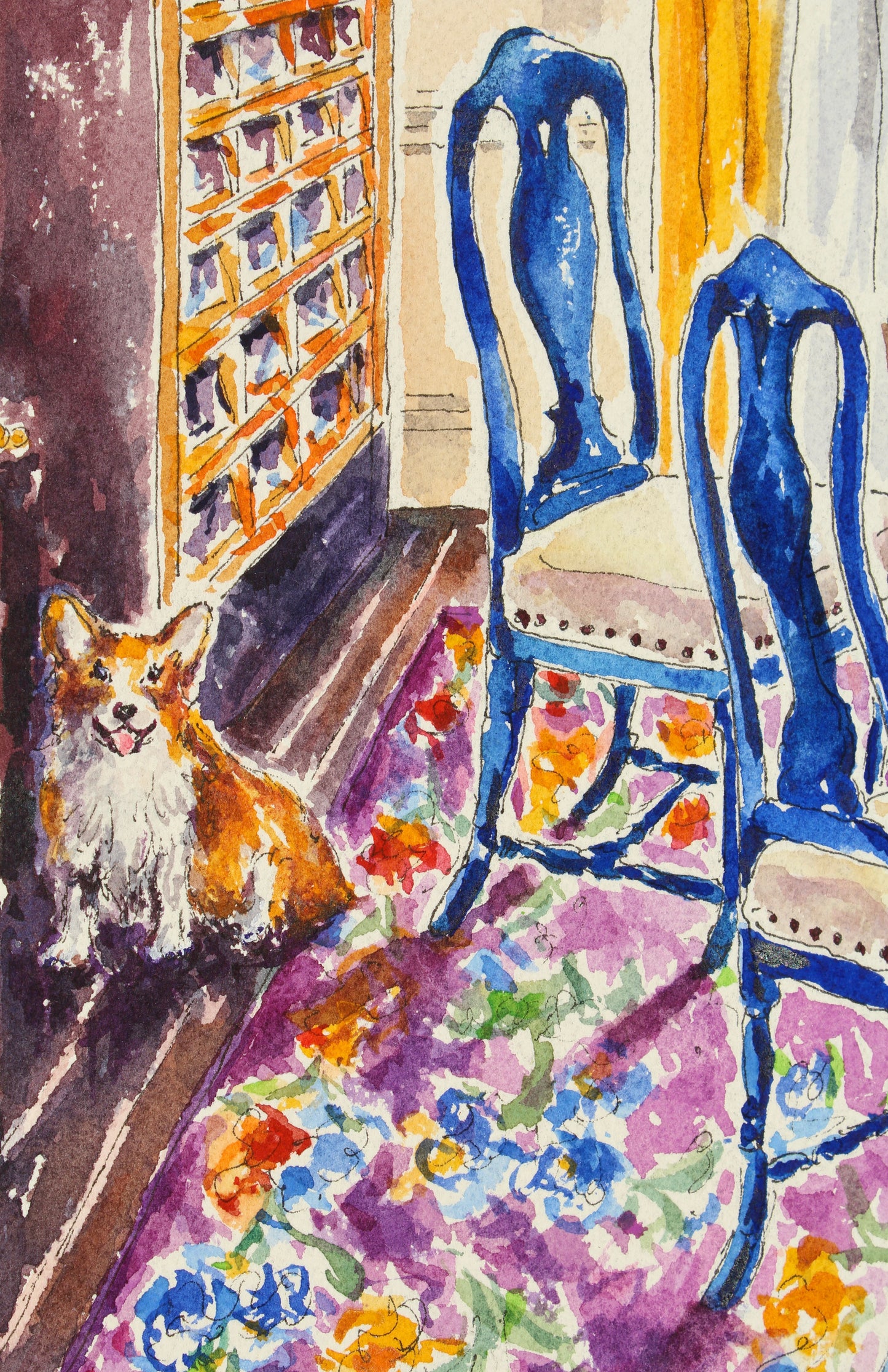 Corgi Sings The Blues, An Original Watercolor Painting