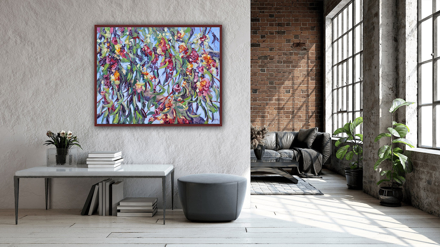 Gum Tree Blossoms, An Original 22" x 28" Eucalyptus Tree Oil Painting On Canvas