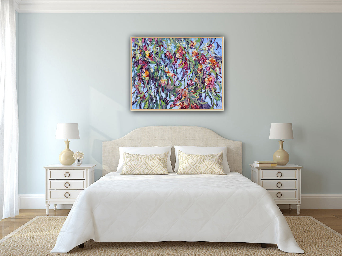 Gum Tree Blossoms, An Original 22" x 28" Eucalyptus Tree Oil Painting On Canvas