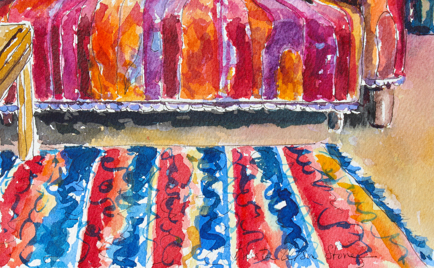 Siamese In Siam, An Original Watercolor And Ink Painting