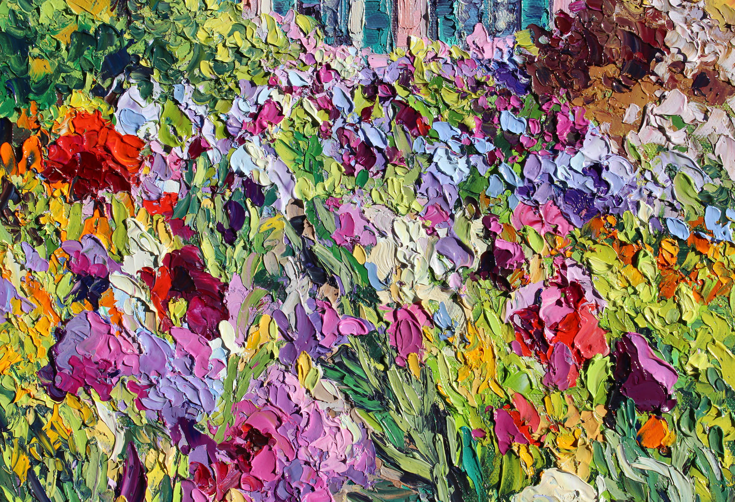 Monet's Flower Garden, An Original 14" x 11" Oil Painting On Canvas Of Colorful Impasto Flowers At Giverny