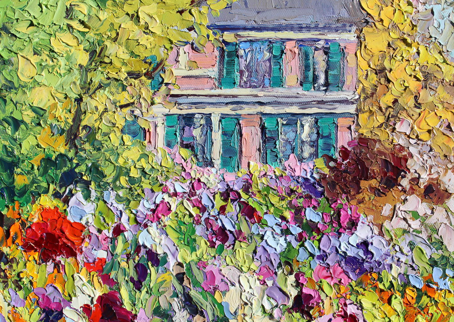 Monet's Flower Garden, An Original 14" x 11" Oil Painting On Canvas Of Colorful Impasto Flowers At Giverny