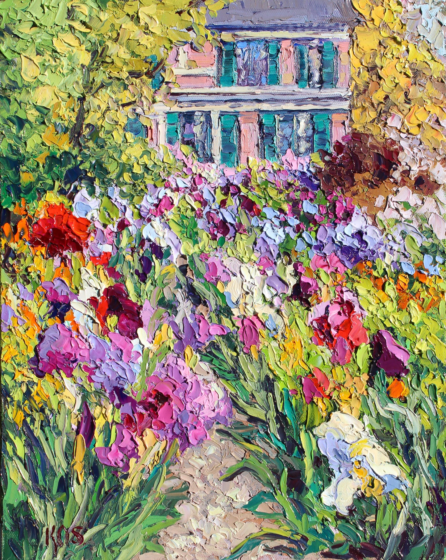 Monet's Flower Garden, An Original 14" x 11" Oil Painting On Canvas Of Colorful Impasto Flowers At Giverny