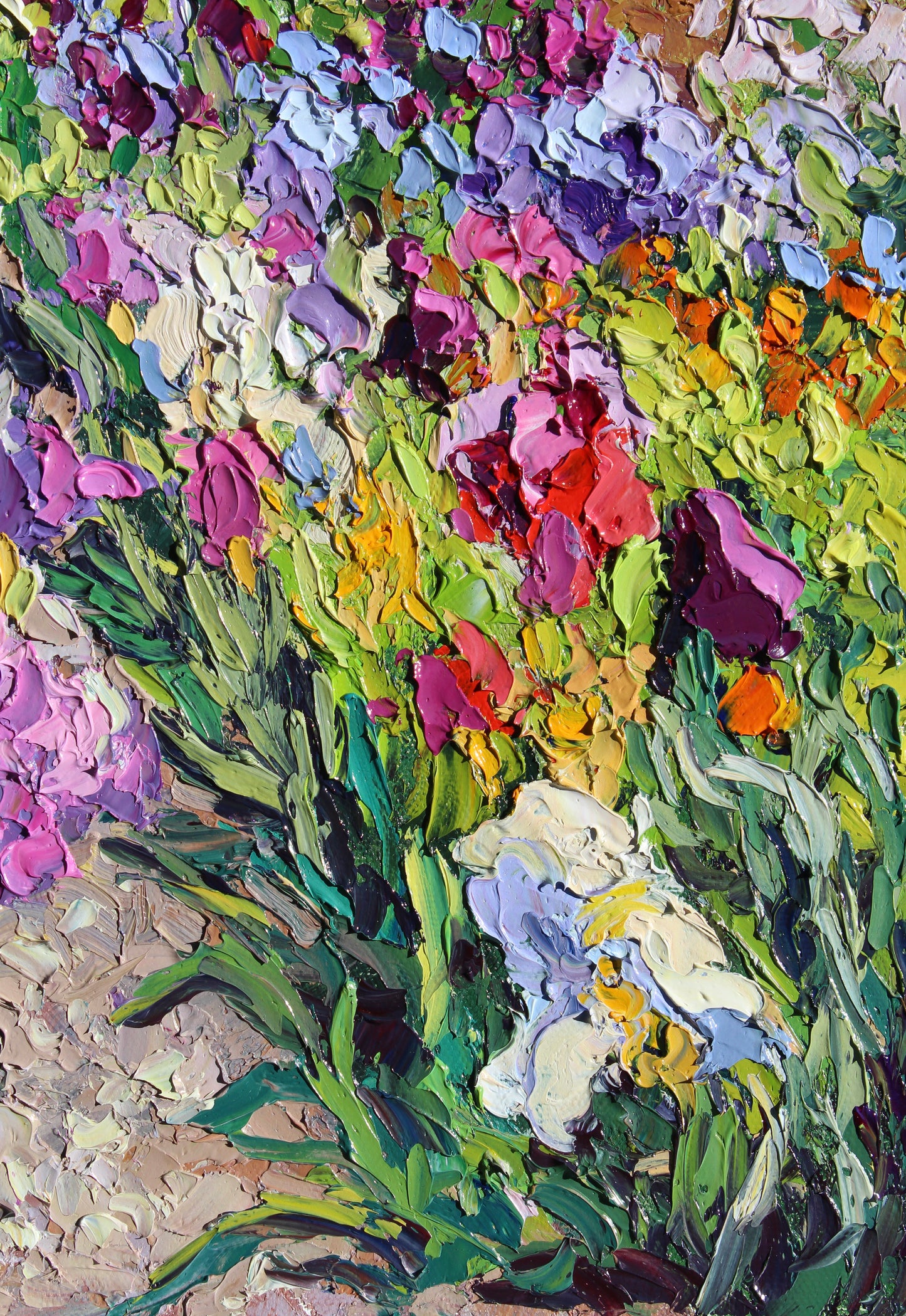 Monet's Flower Garden, An Original 14" x 11" Oil Painting On Canvas Of Colorful Impasto Flowers At Giverny