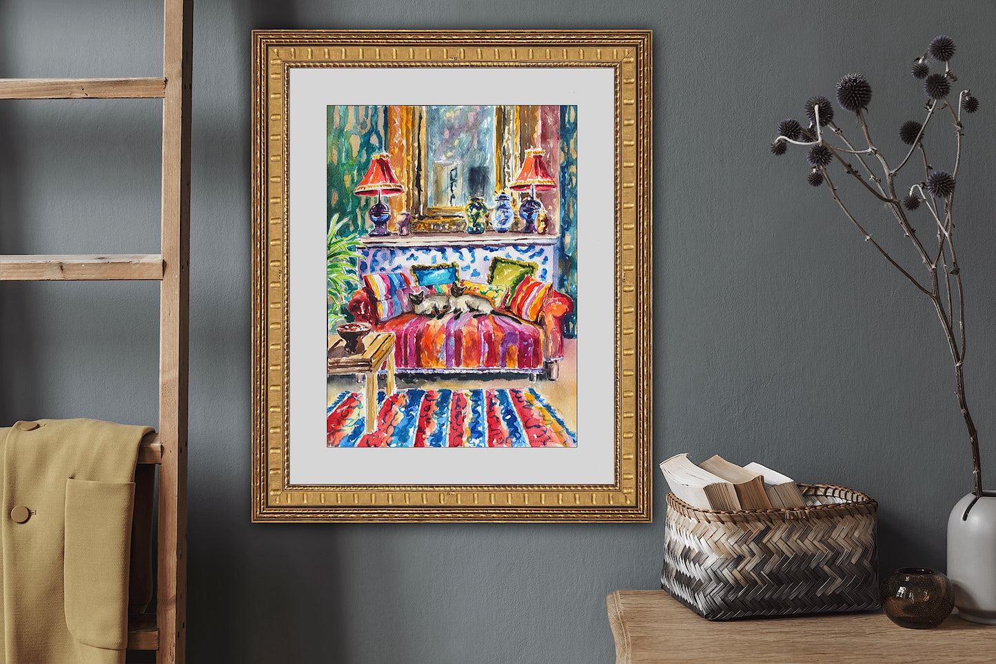 Siamese In Siam, An Original Watercolor And Ink Painting