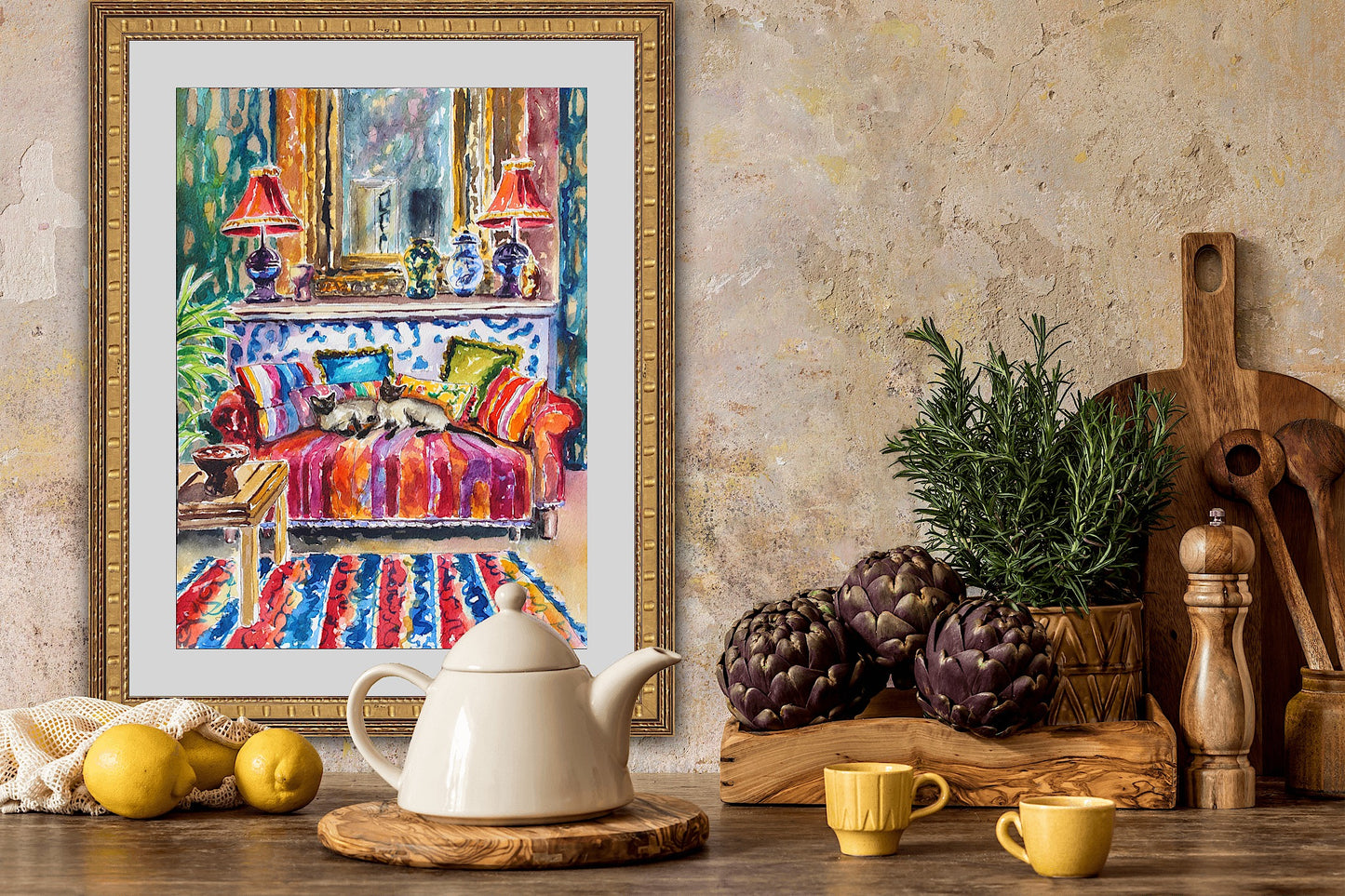 Siamese In Siam, An Original Watercolor And Ink Painting