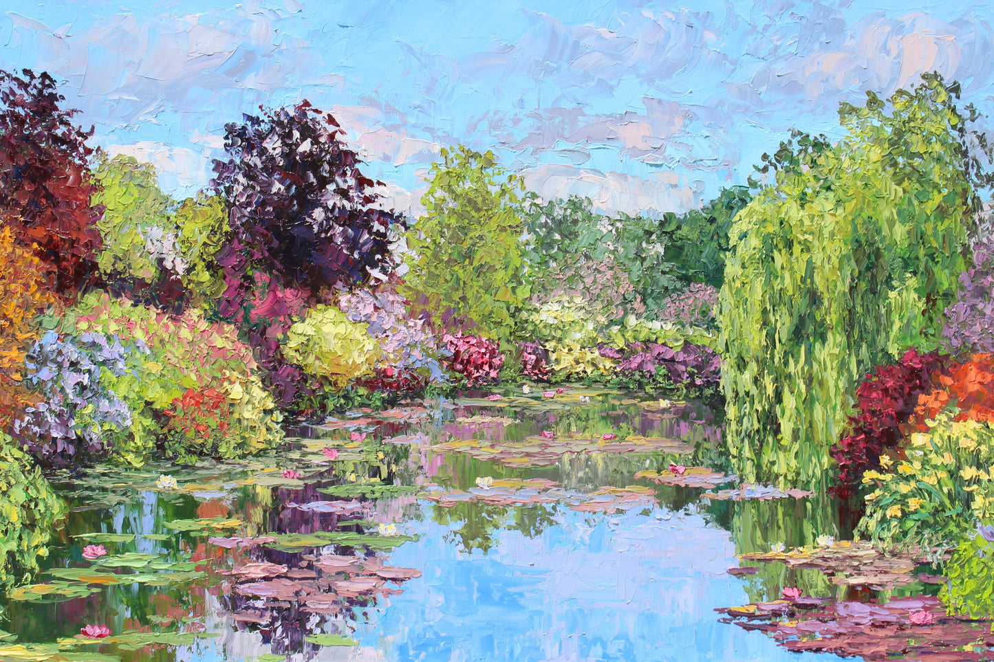 Giverny In Full Bloom, Extra Large Oil Water Garden Painting