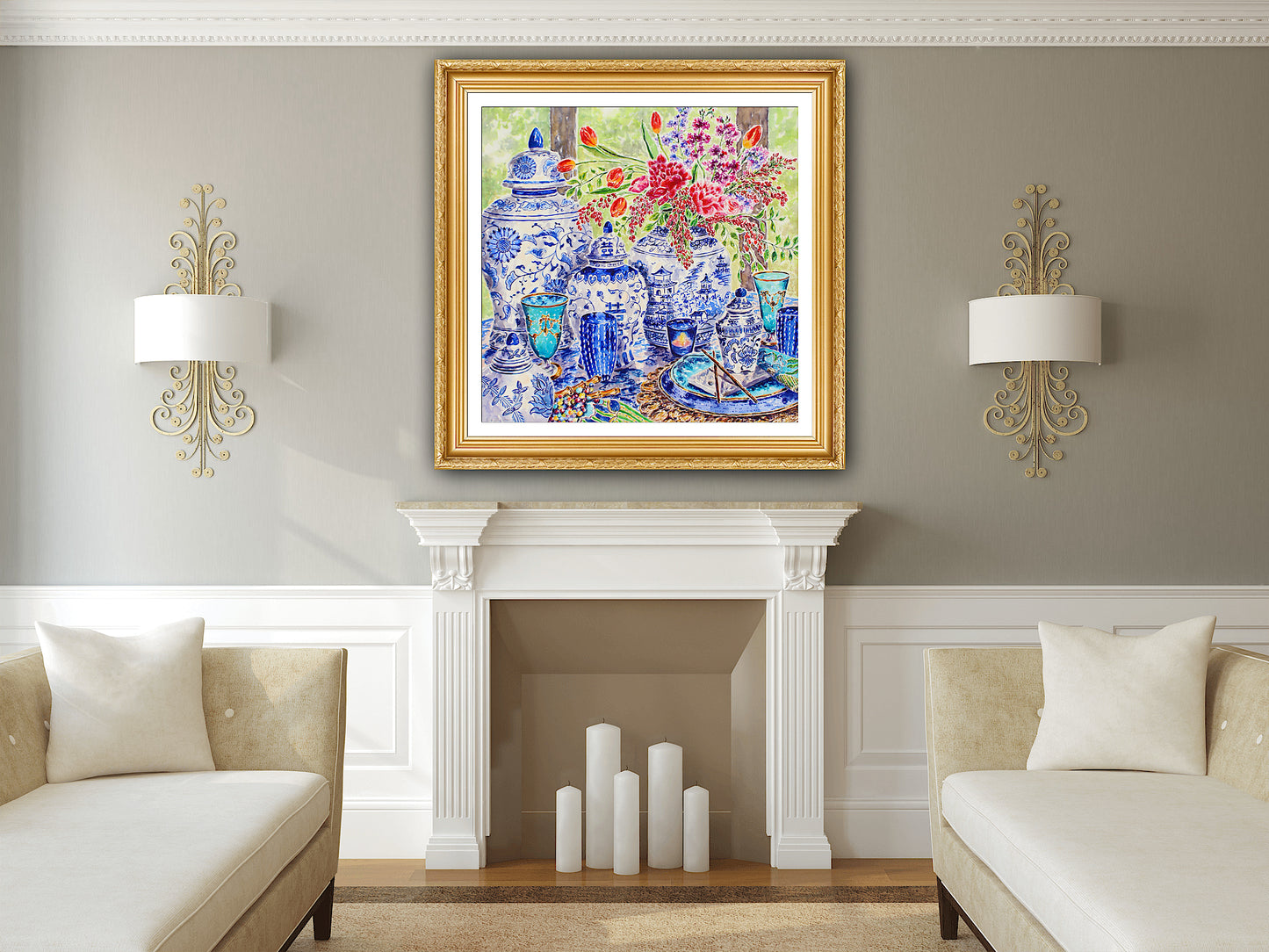 Chinoiserie Table Style, An Original Watercolor And Ink Painting