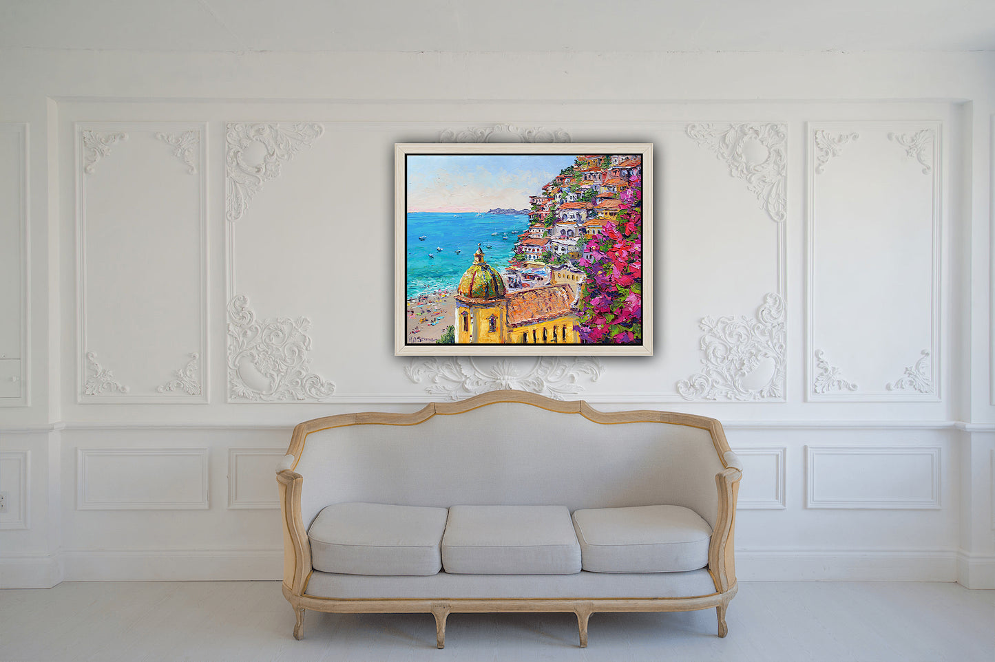 Santa Maria Assunta, Positano, Original Italian 20" x 16" Seascape Oil Painting
