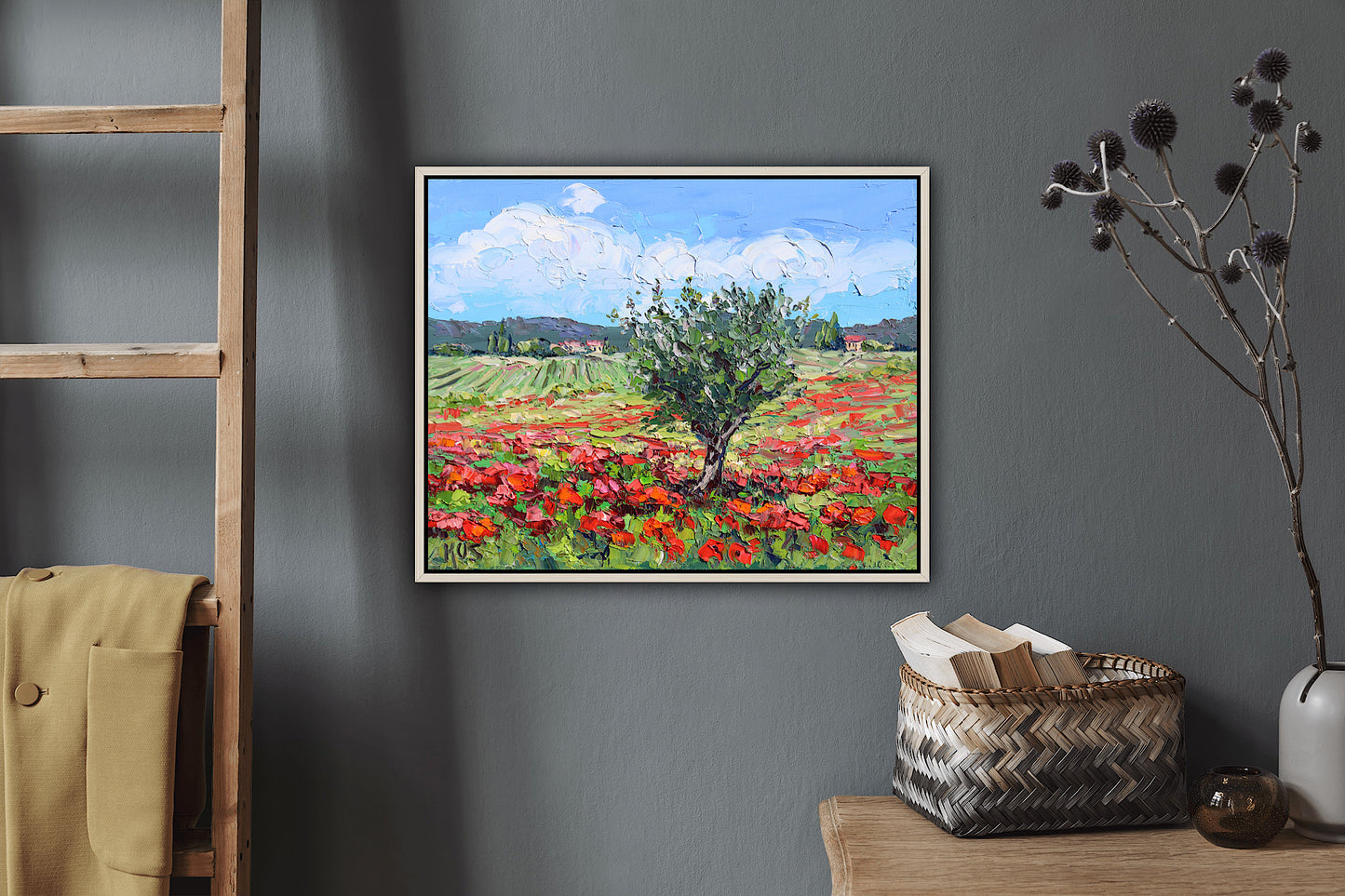Dreaming Of Tuscany, Original 11" x 14" Italian Tuscan Landscape Oil Painting With Red Poppies And Olive Trees