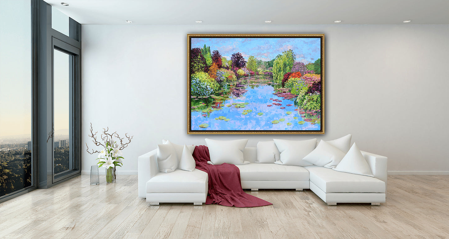 Giverny In Full Bloom, Extra Large Oil Water Garden Painting