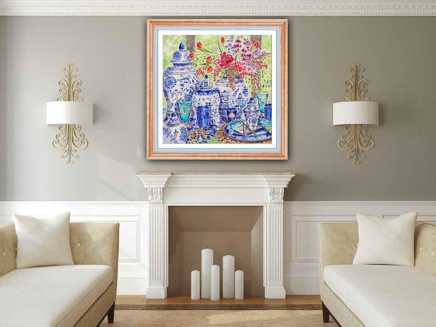 Chinoiserie Table Style, An Original Watercolor And Ink Painting