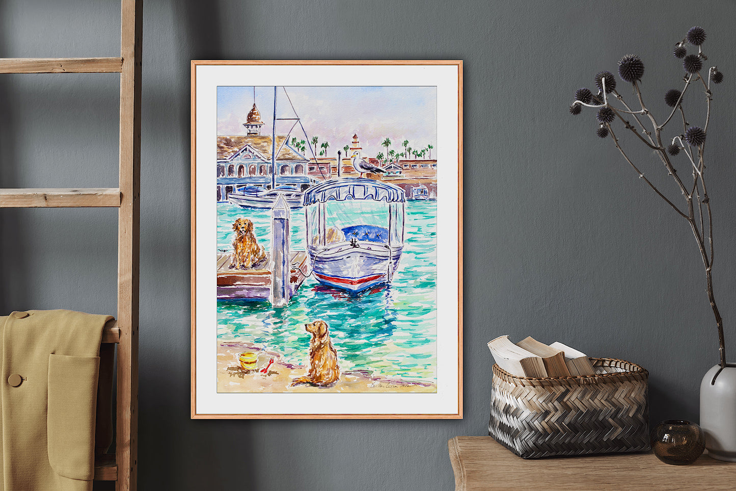 It's A Dog's Day On Balboa, An Original Watercolor And Ink Painting