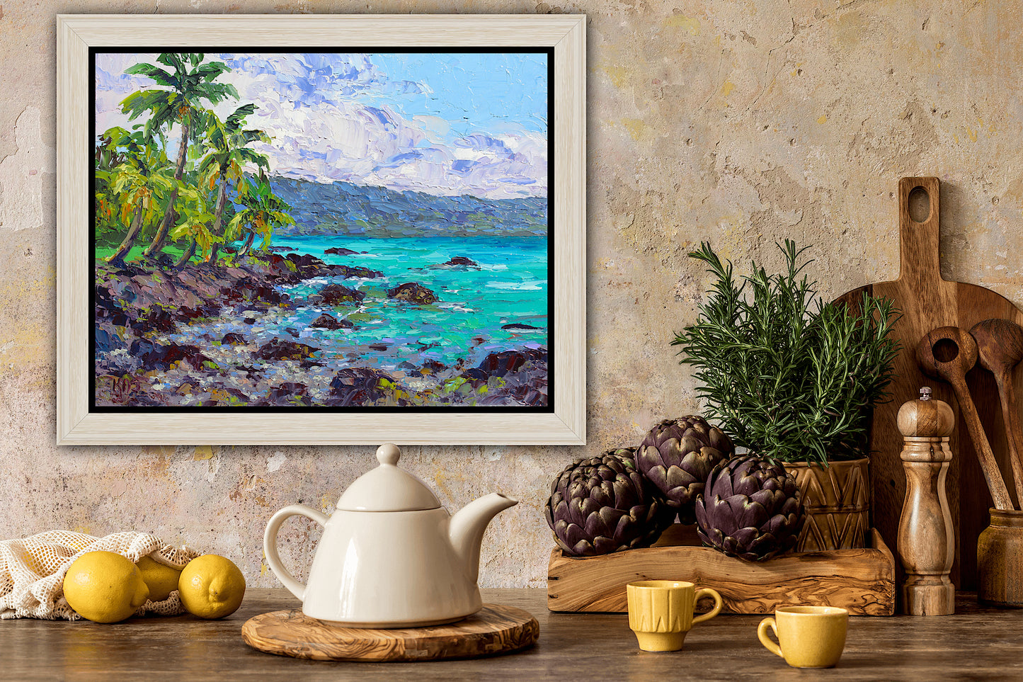 Lava Rock Sea Cove, Hawaii, Original Oil On Canvas