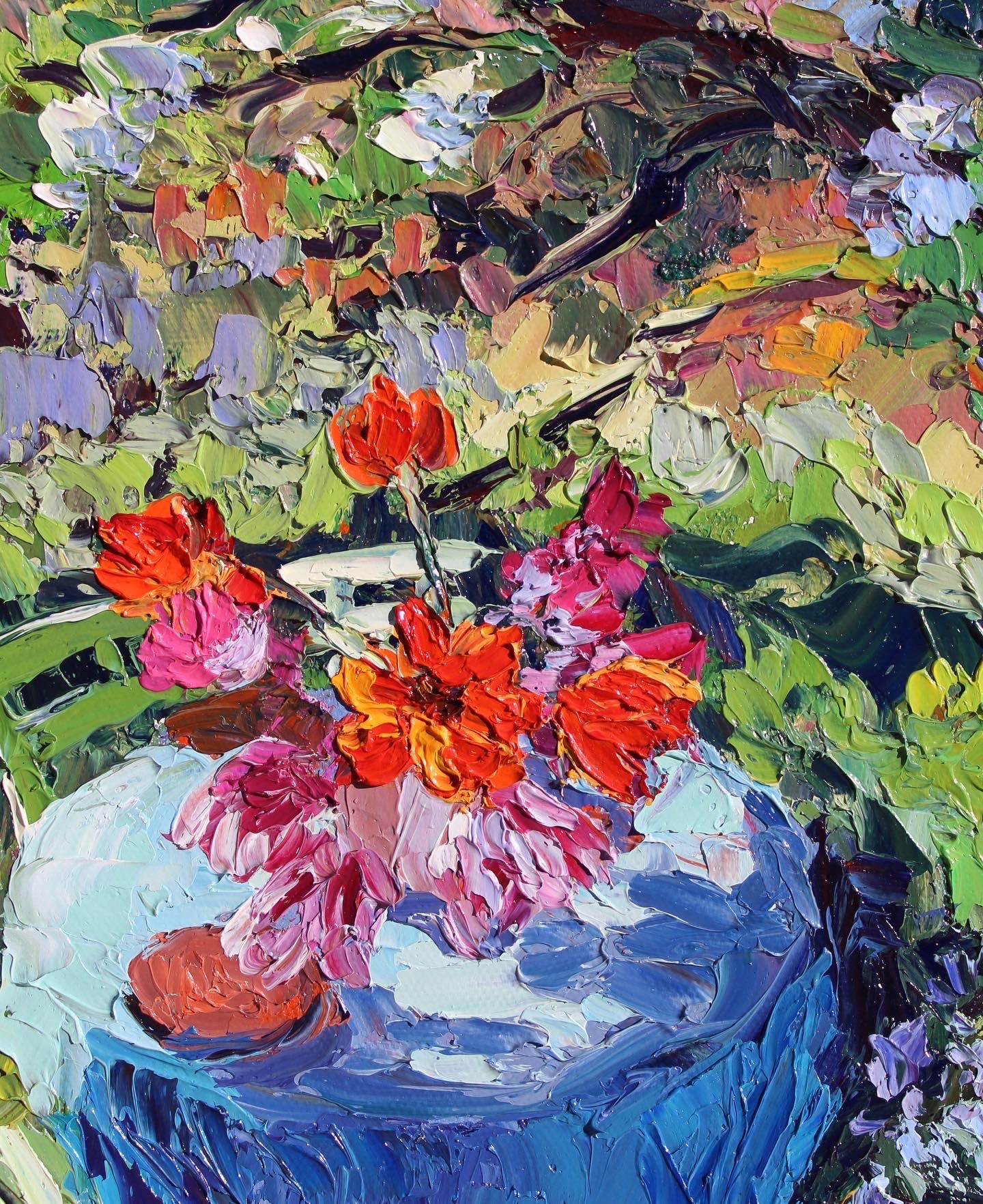 Tuscan Table, Original 12" x 10" Italian Garden Picnic Landscape Oil Painting On Canvas Panel