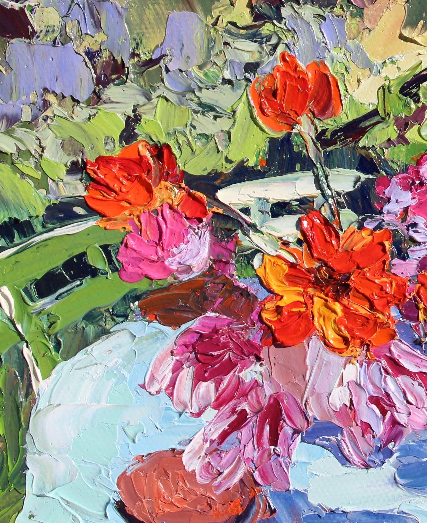 Tuscan Table, Original 12" x 10" Italian Garden Picnic Landscape Oil Painting On Canvas Panel