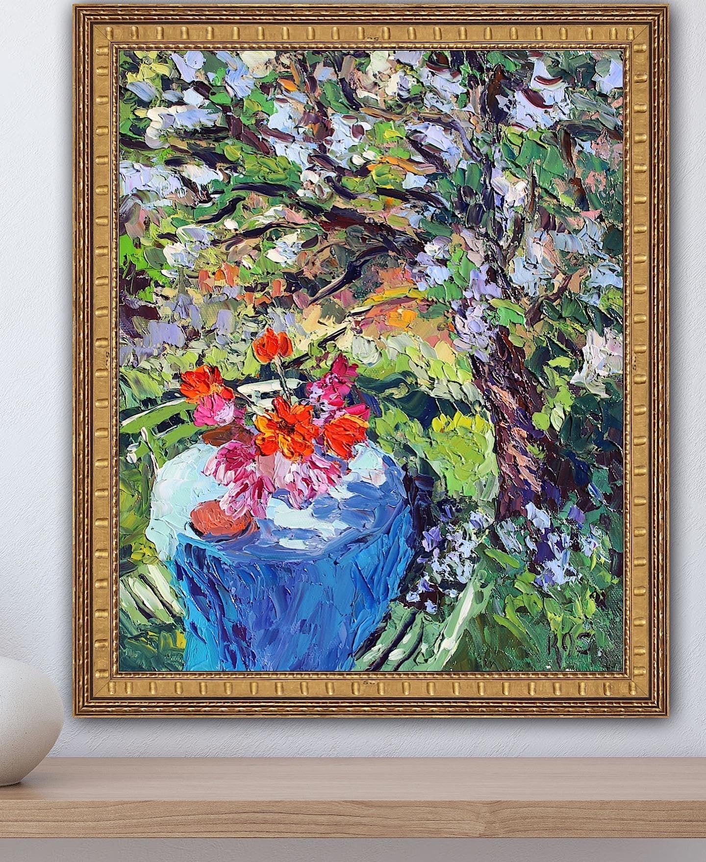 Tuscan Table, Original 12" x 10" Italian Garden Picnic Landscape Oil Painting On Canvas Panel