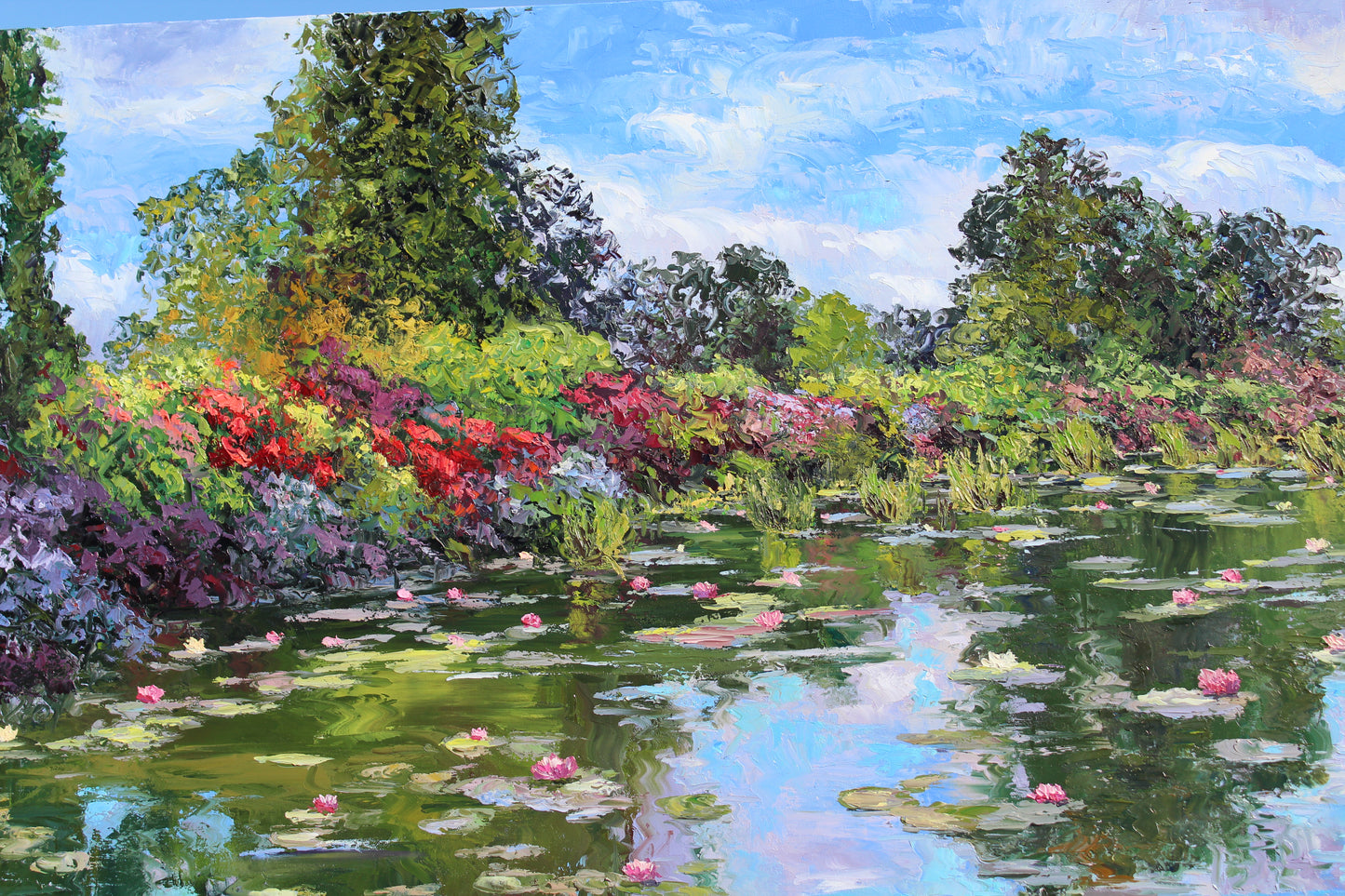 Extra Large Water Lily Painting, "An Ode To Monet", Garden Landscape Of Monet's Pond, 40" x 60" Oil On Canvas