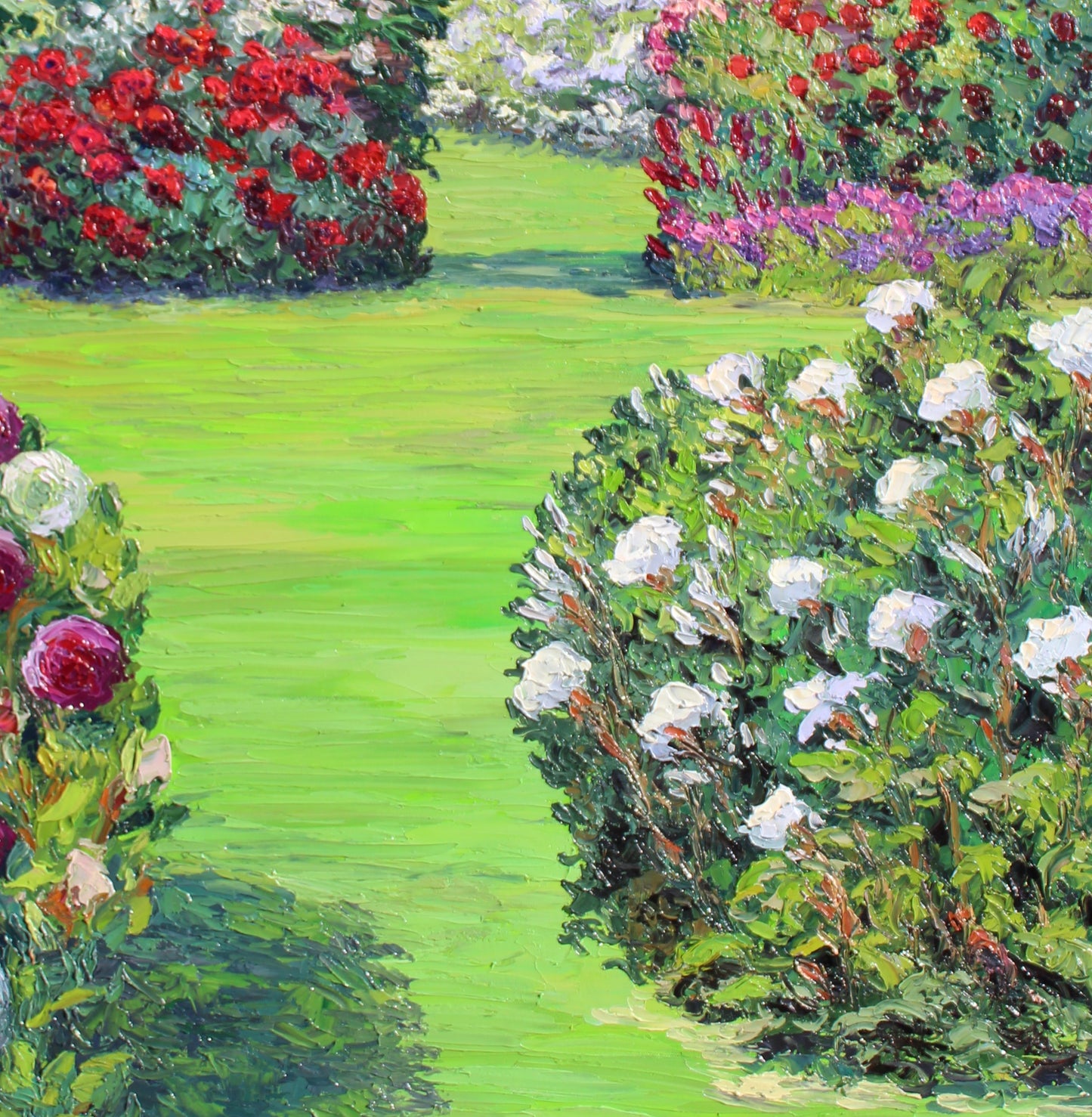 French Country Garden, Original 36 x 30 Oil On Canvas