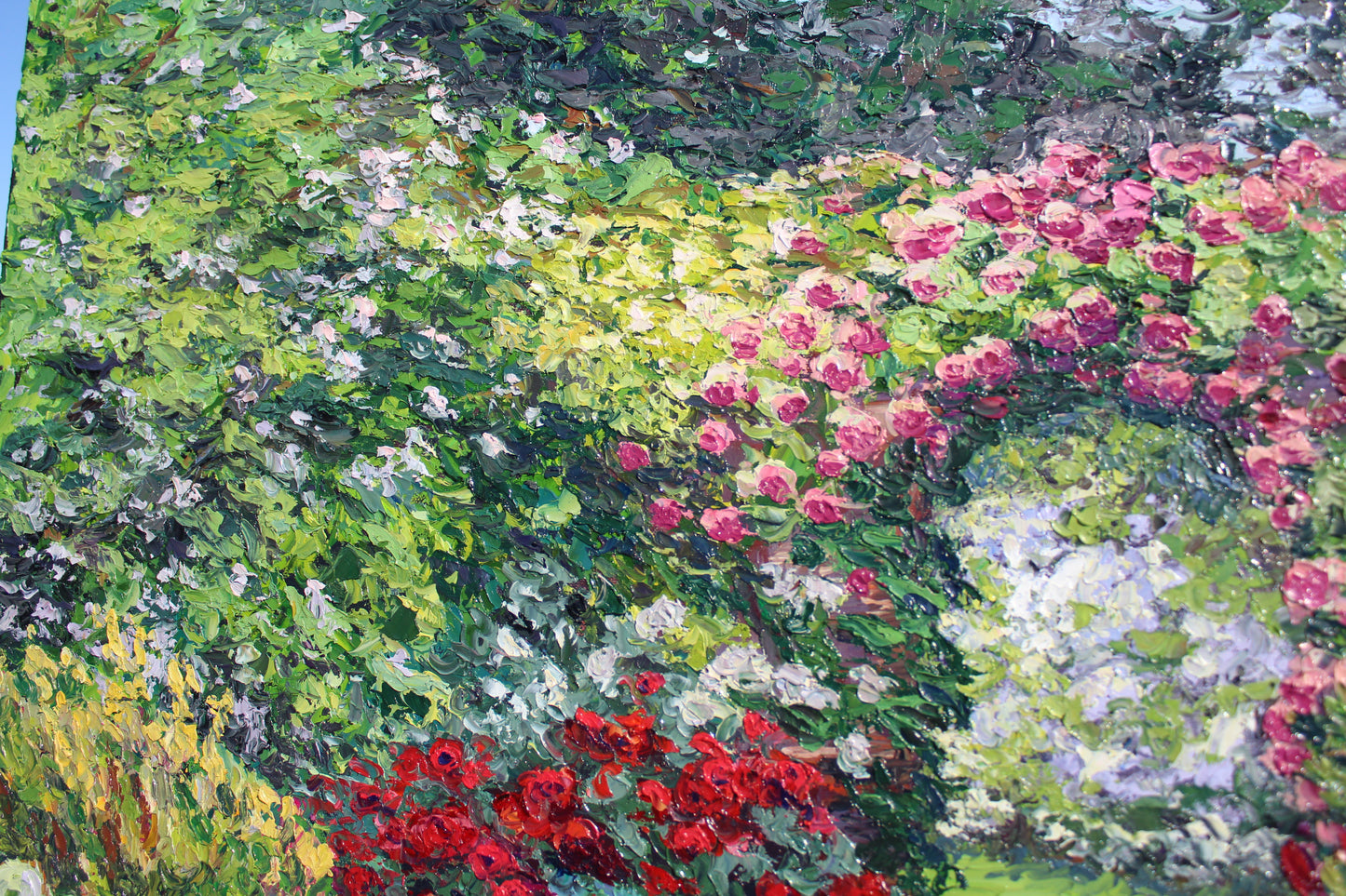 French Country Garden, Original 36 x 30 Oil On Canvas