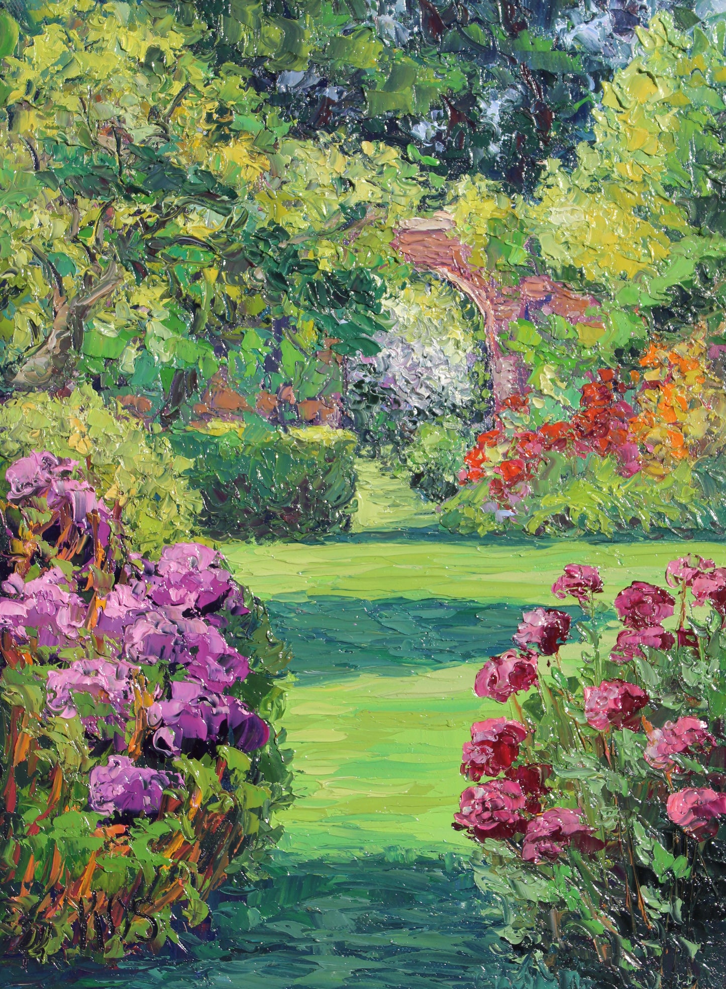 Walled Garden, Original 12" x 9" Garden Landscape Oil Painting On Canvas Panel