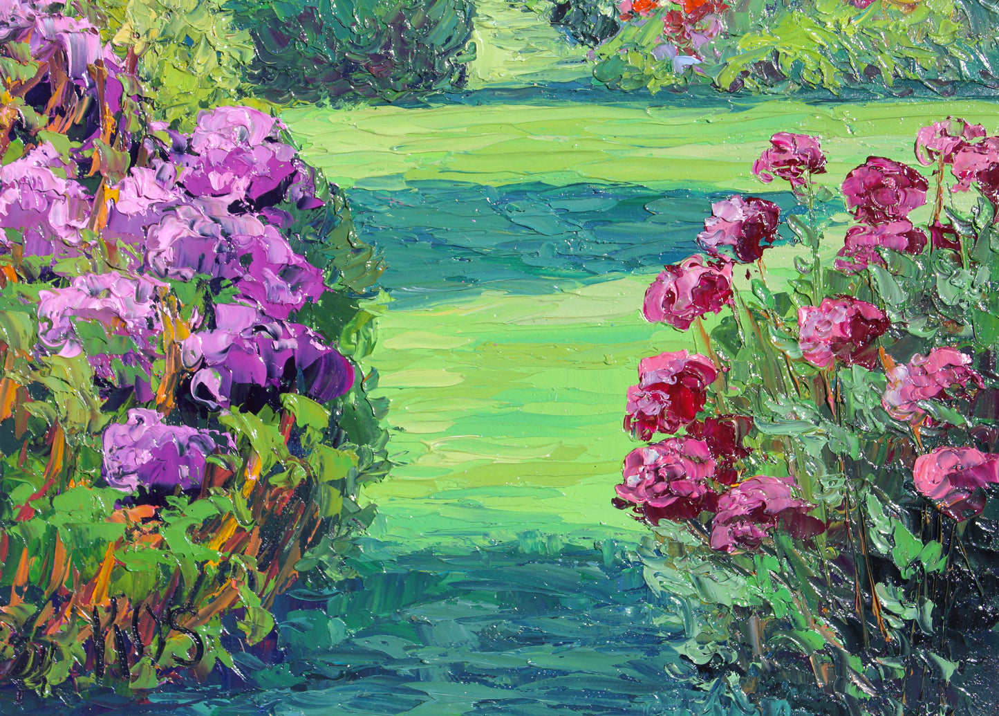 Walled Garden, Original 12" x 9" Garden Landscape Oil Painting On Canvas Panel