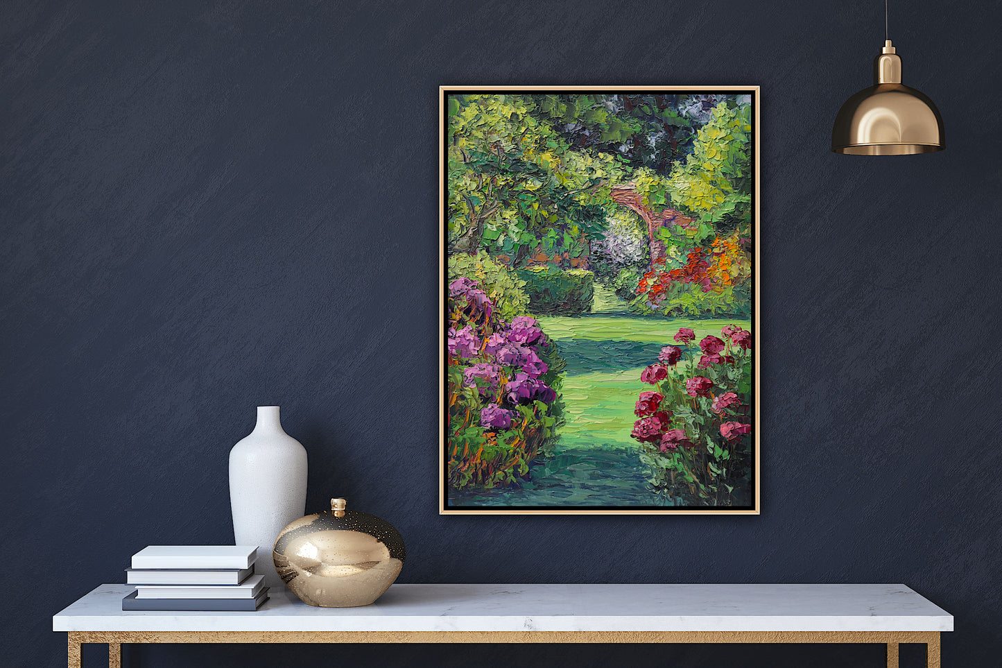 Walled Garden, Original 12" x 9" Garden Landscape Oil Painting On Canvas Panel