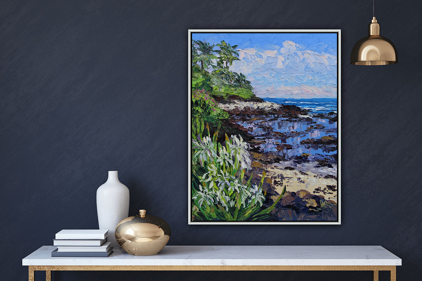 Lilies Along The Kohala Coast, An Original Oil Painting On Canvas Panel